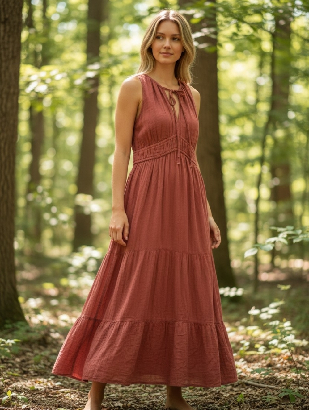 Old Navy Sleeveless Maroon Maxi Dress with Tie Neck--Women's Medium Tall